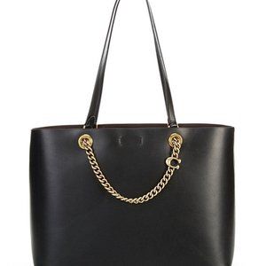 Coach Signature Chain Leather Tote Bag Black